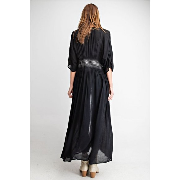 Sheer Black Crochet Maxi Kimono - Picture 4 of 7
